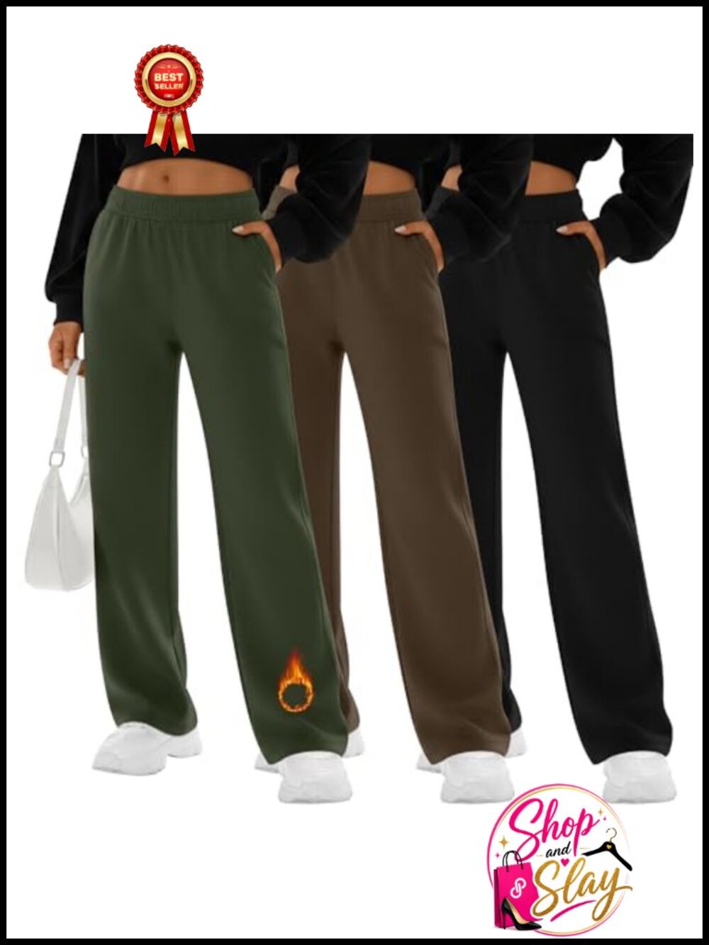 Fleece Wide Leg Baggy Sweatpants Drawstring Pockets 3 Pack
